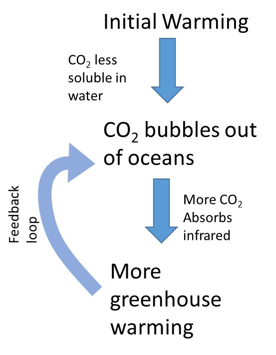 Illustration of feedback loop for carbon dioxide evaporation from sea water