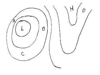 Isobar map with low and high pressure